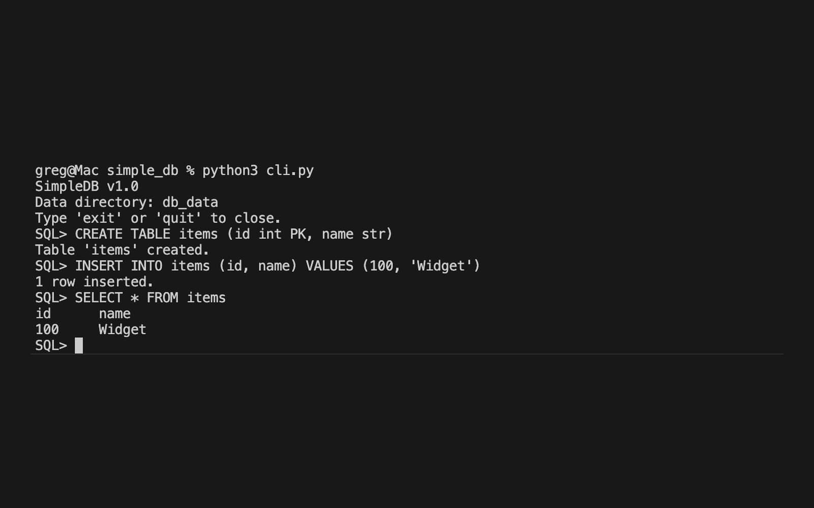 Pesapal RDBMS screenshot